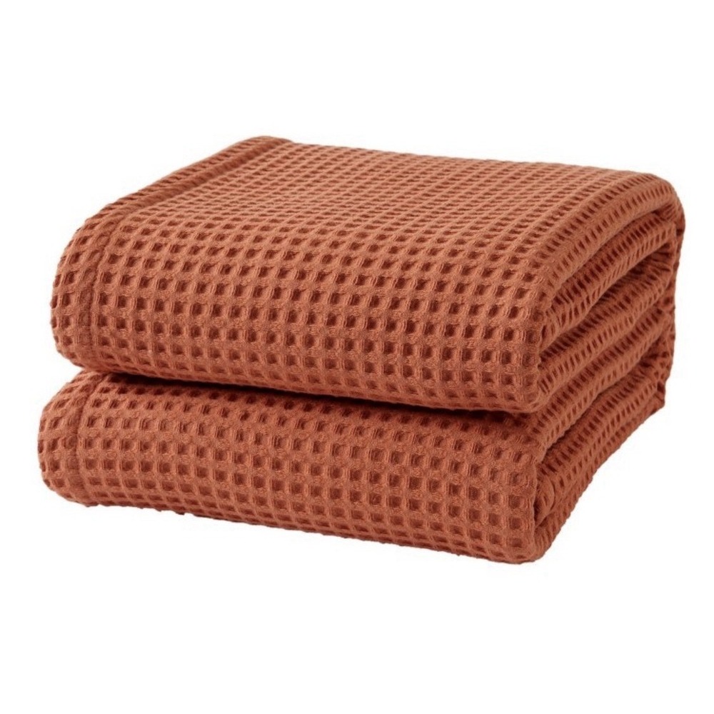 MARKET & PLACE 108X90IN King 100% Cotton Waffle Weave Bed Blanket Burnt Orange